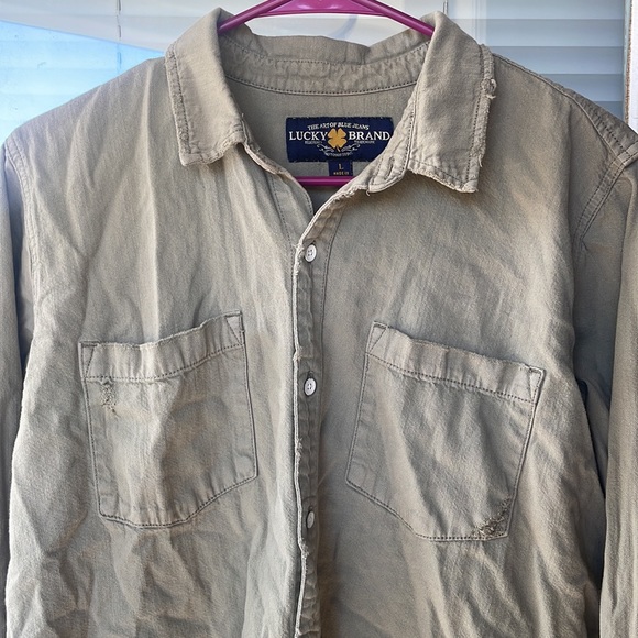 Distressed Utility Light Olive Button Up - Picture 2 of 10